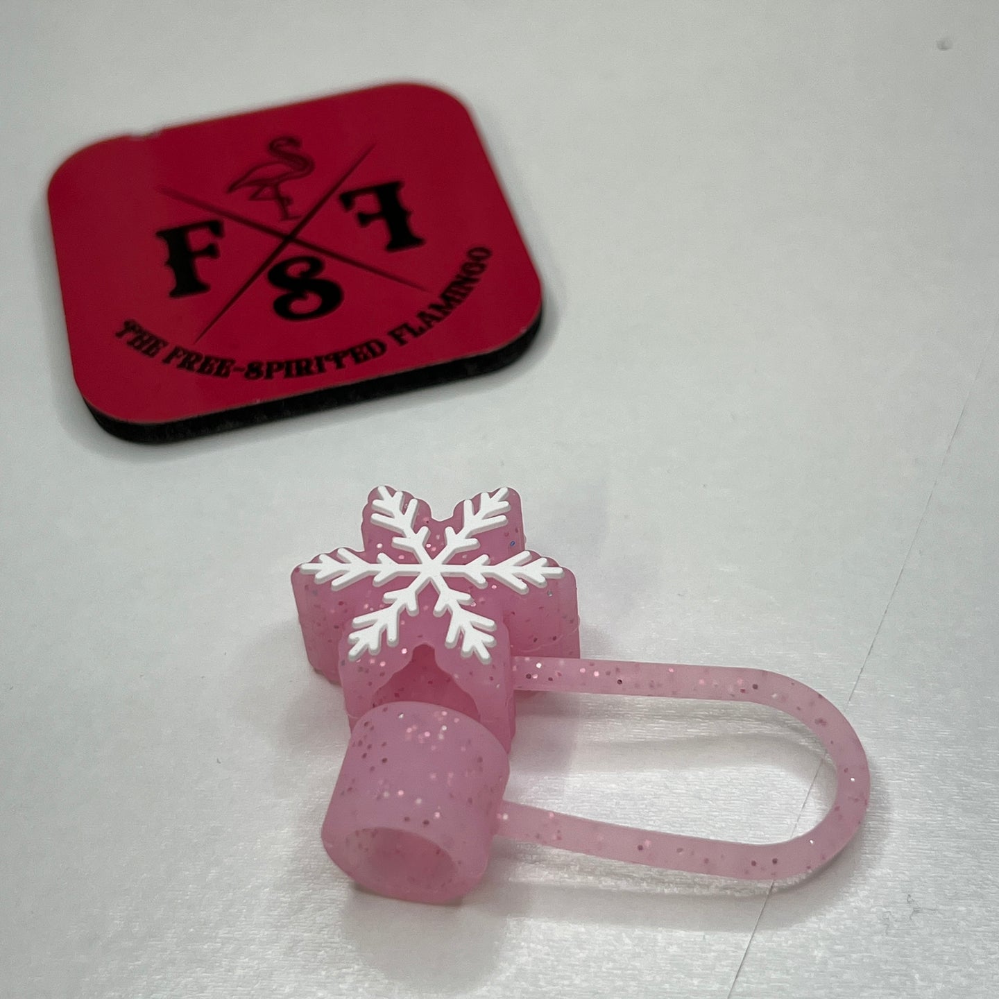 Pink Glitter Snowflake Straw Topper